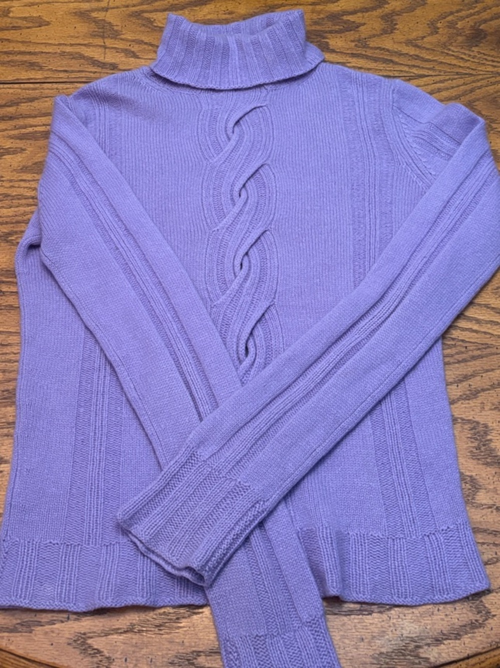 TSE Cashmere Lavender Cable-Front Turtleneck Sweater S